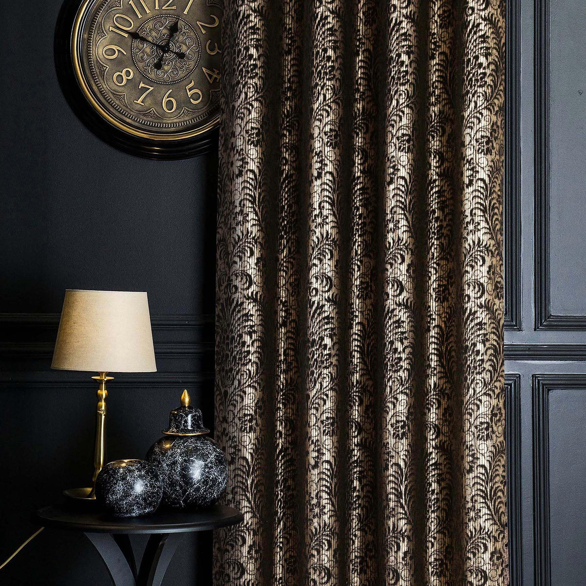 Damask Foil-Print Velvet Blackout Curtains