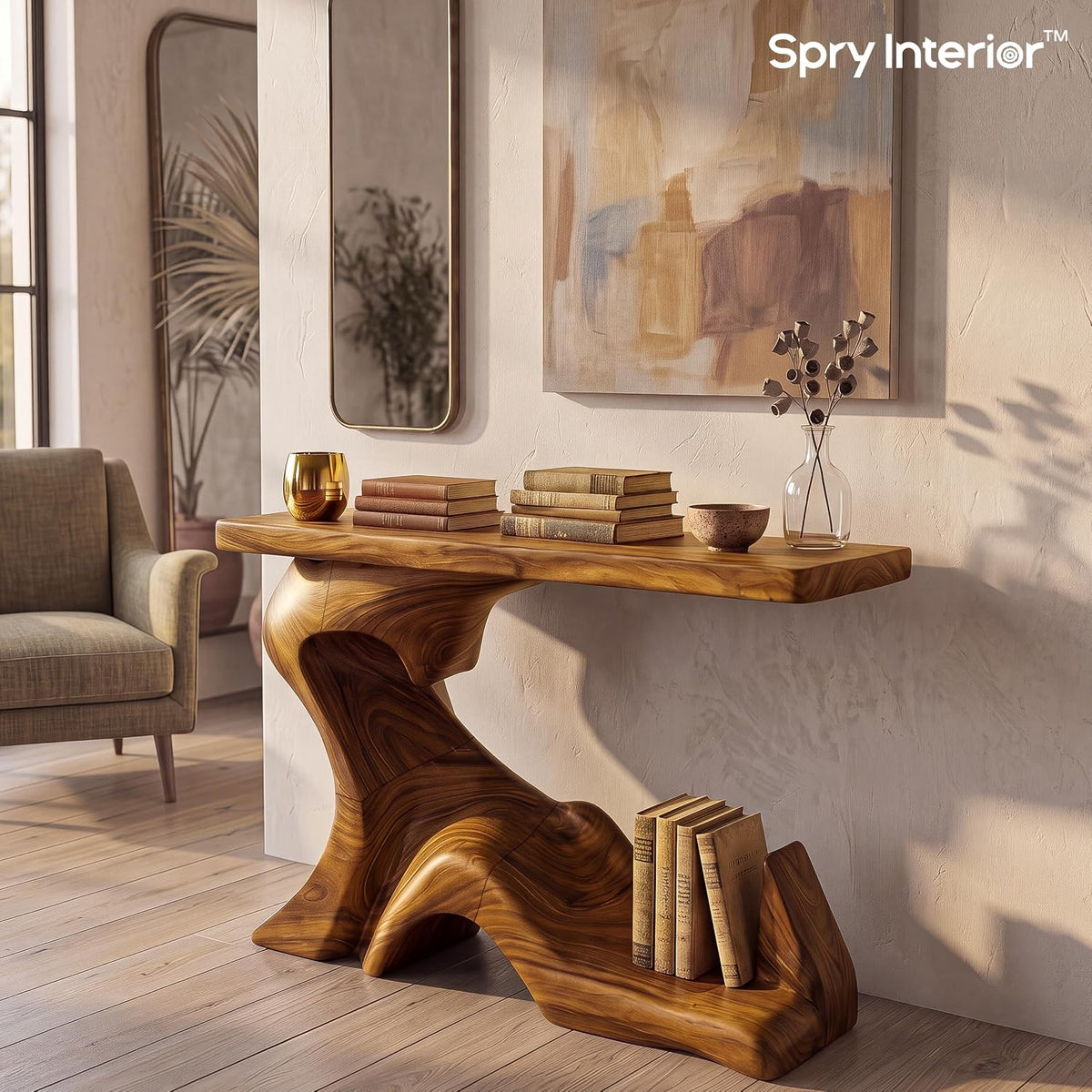 Monkey Pod Console Table No. 10, Hand-Carved Live Edge