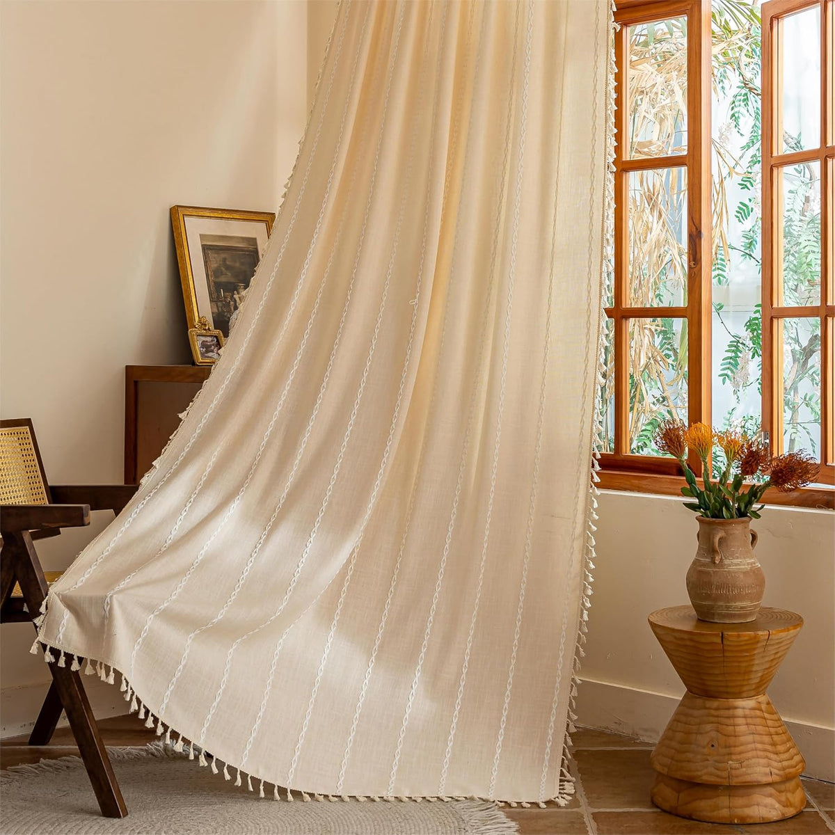 Boho Tassel Rod-Pocket Curtain Panel