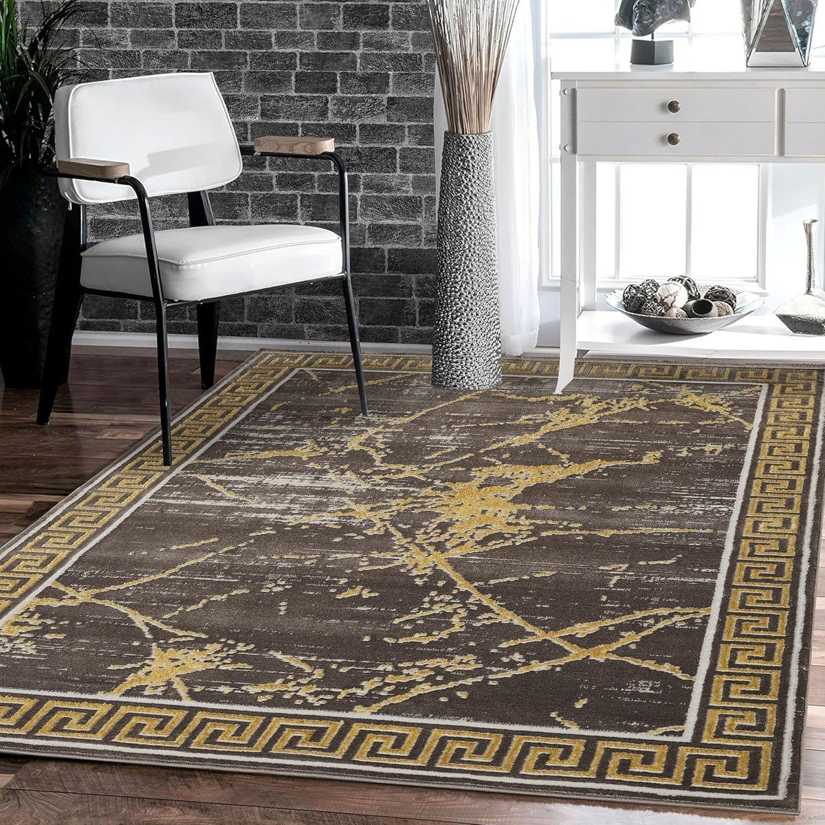 GLORY RUGS Area Rugs Marble 5X7 Cream Gold Carpet Modern Abstract Rug Living Room