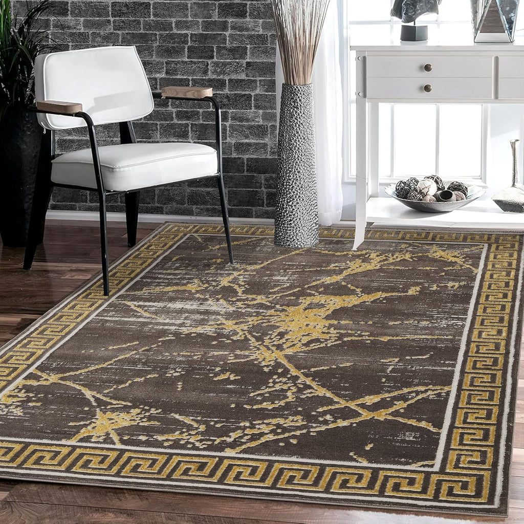 GLORY RUGS Area Rugs Marble 5X7 Cream Gold Carpet Modern Abstract Rug Living Room