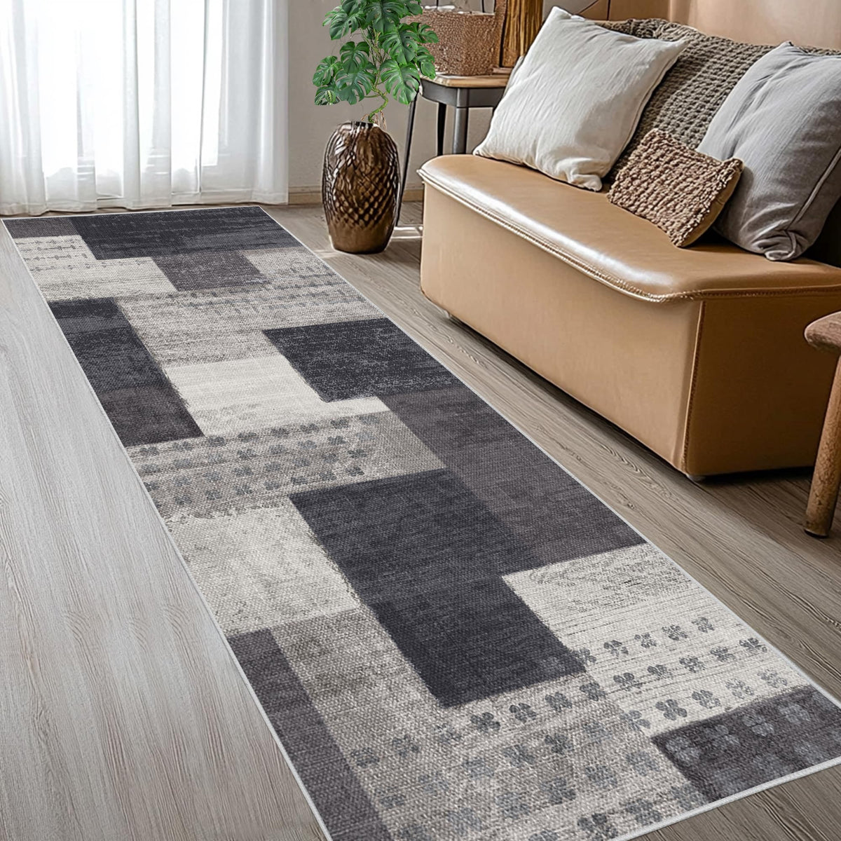Modern Geometric Patchwork Indoor Area Rug for Living Room