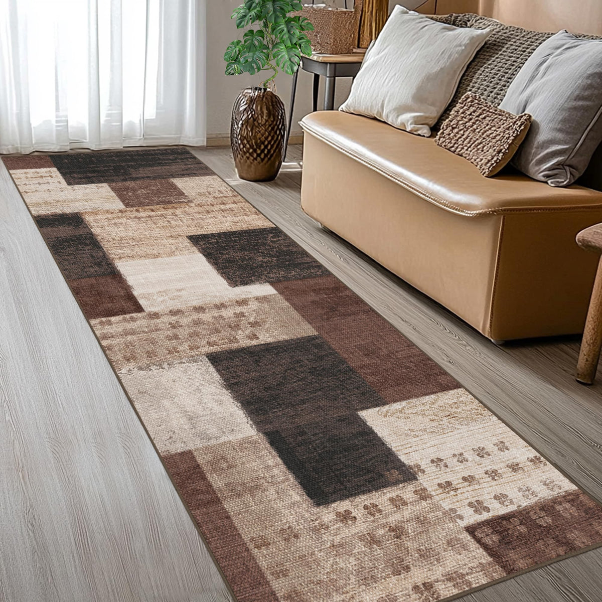 Modern Geometric Patchwork Indoor Area Rug for Living Room