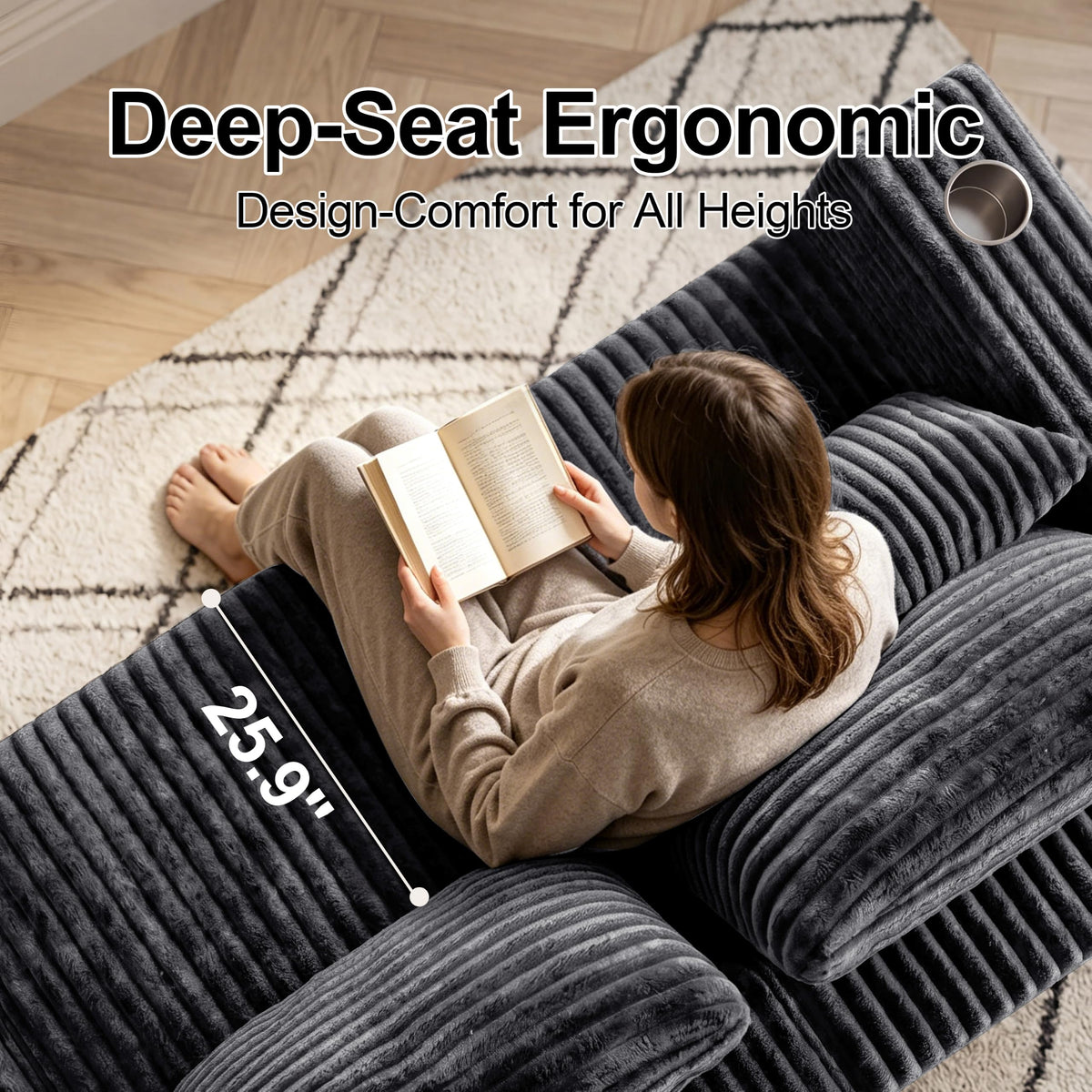 Modular Boneless Loveseat Sectional Cloud Sofa Comfy Deep Seat Corduroy Small Couch