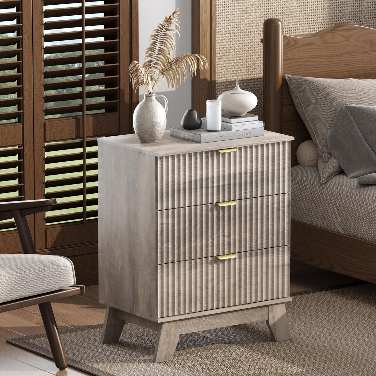 Fluted Nightstands with Charging Station, Set of 2
