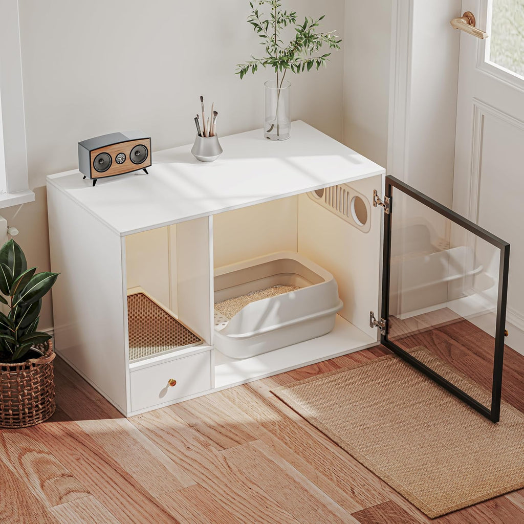 Cat Litter Box Enclosure Furniture Style, 37.4'' W, White