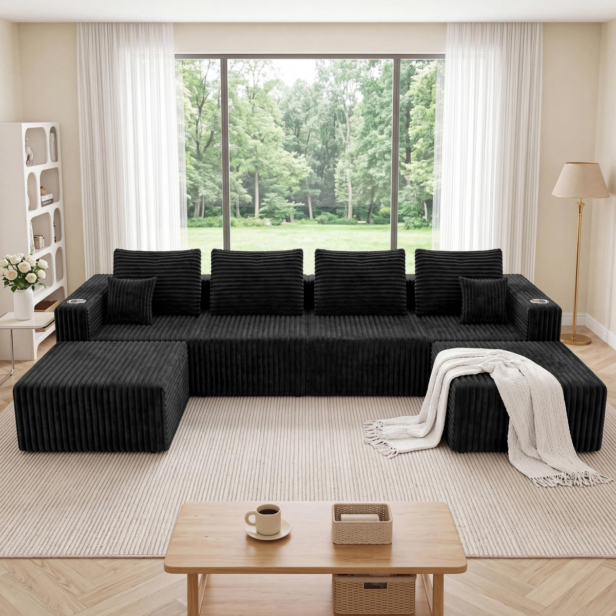 Modular Boneless Loveseat Sectional Cloud Sofa Comfy Deep Seat Corduroy Small Couch