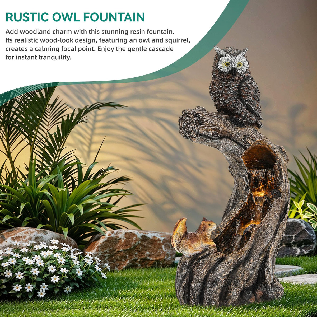23" H Tiki Statue Outdoor Water Fountain with LED Lights
