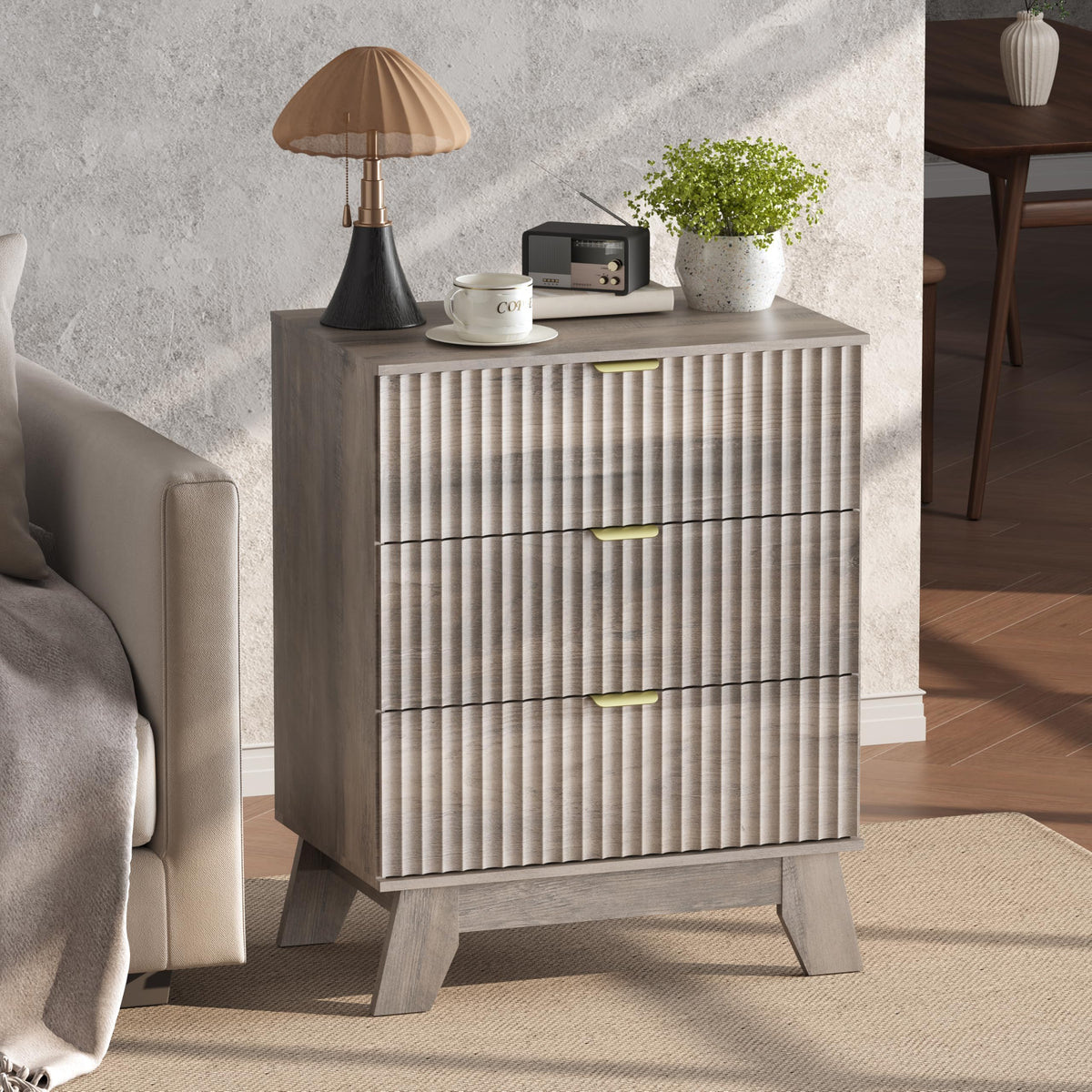 Fluted Nightstands with Charging Station, Set of 2