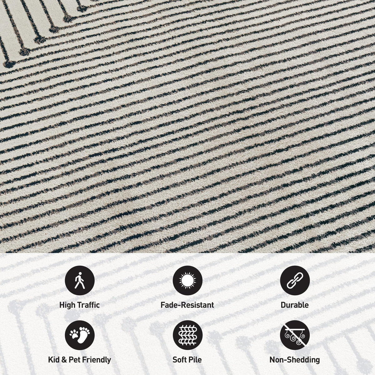 Rugshop Contemporary Bohemian Stripe Area Rug 7'10" x 10' Black