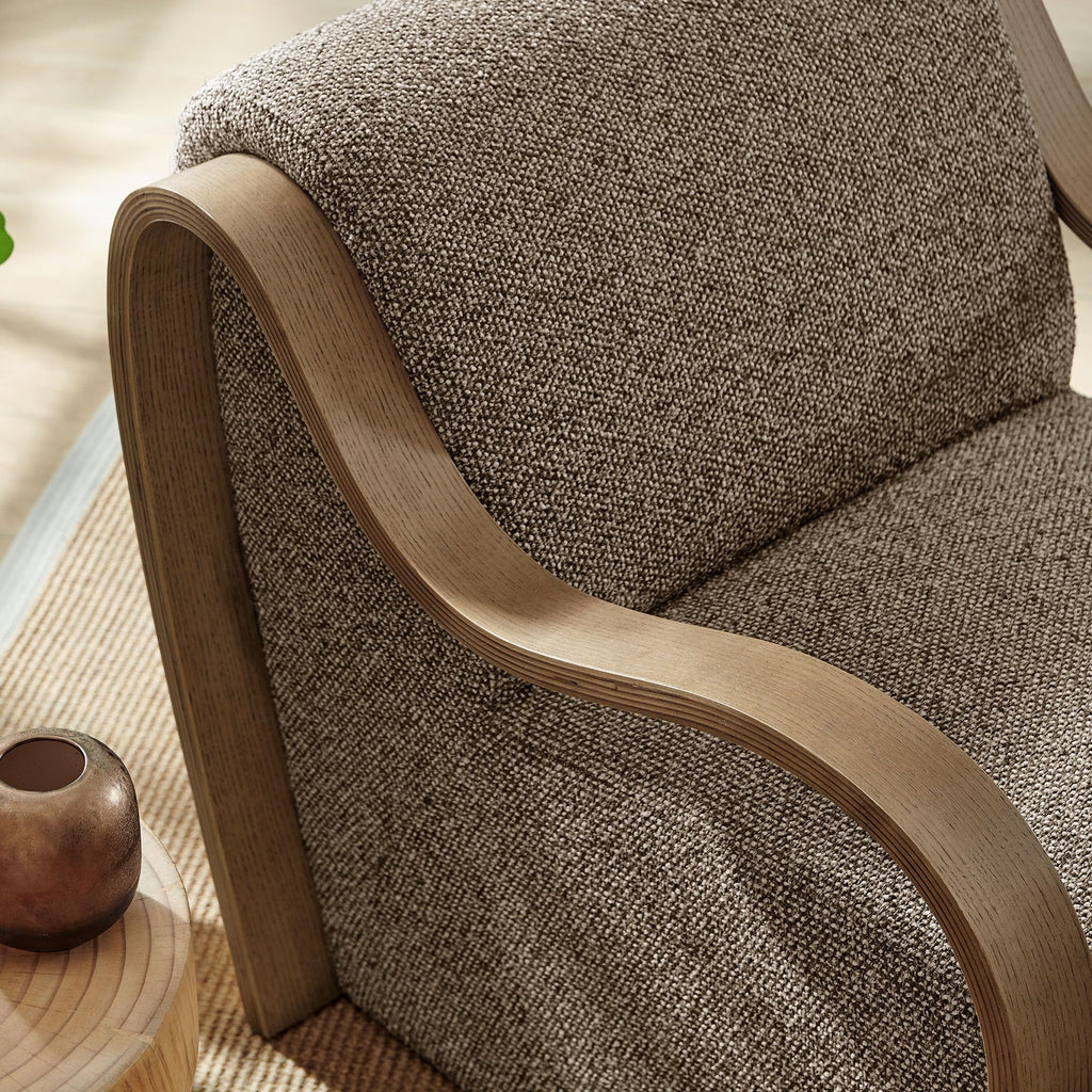 Modway Atrium Boucle Upholstered Lounge Chair in Cream with Sculptural Bentwood