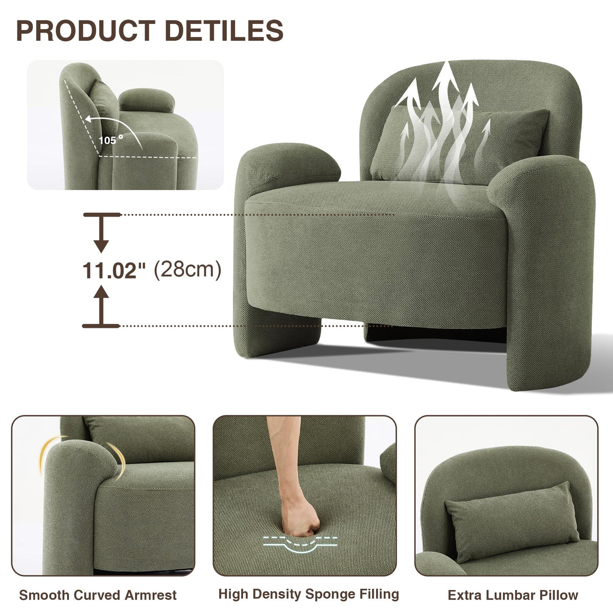 LOULENS Accent Chair Set of 2, Linen Fabric Lounge Armchair, Yellow