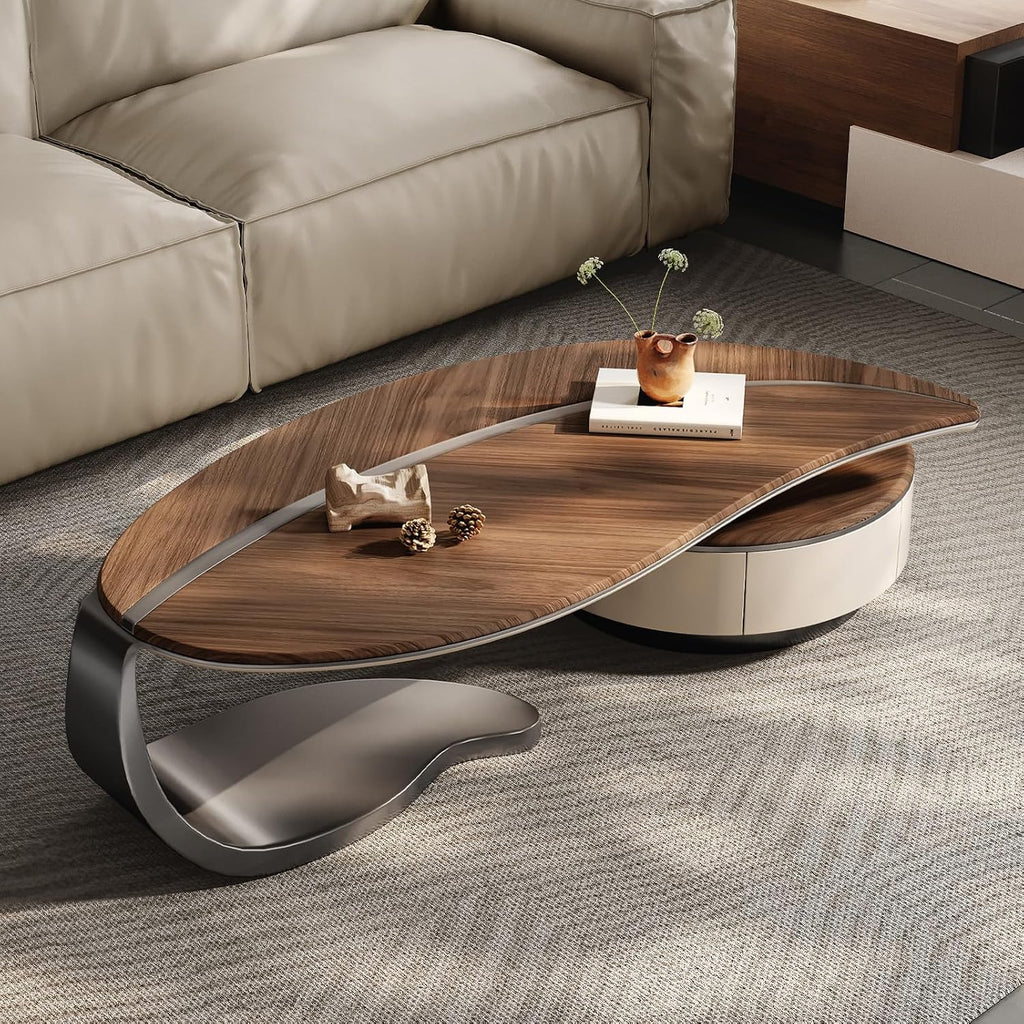 Leaf-Shaped Coffee Table with Two Drawers