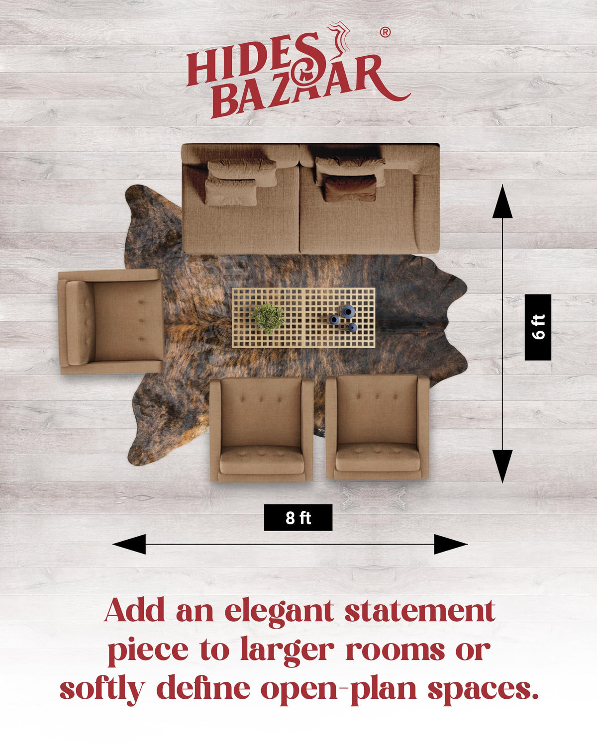HIDES BAZAAR Brown Brindle Cowhide Rug 5x7 ft, Real Hair on Hide Area Rug