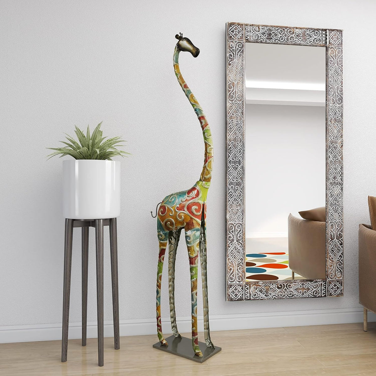 Deco 79 Metal Giraffe Decor Tall 17" x 7" x 73", Matte Multi Colored