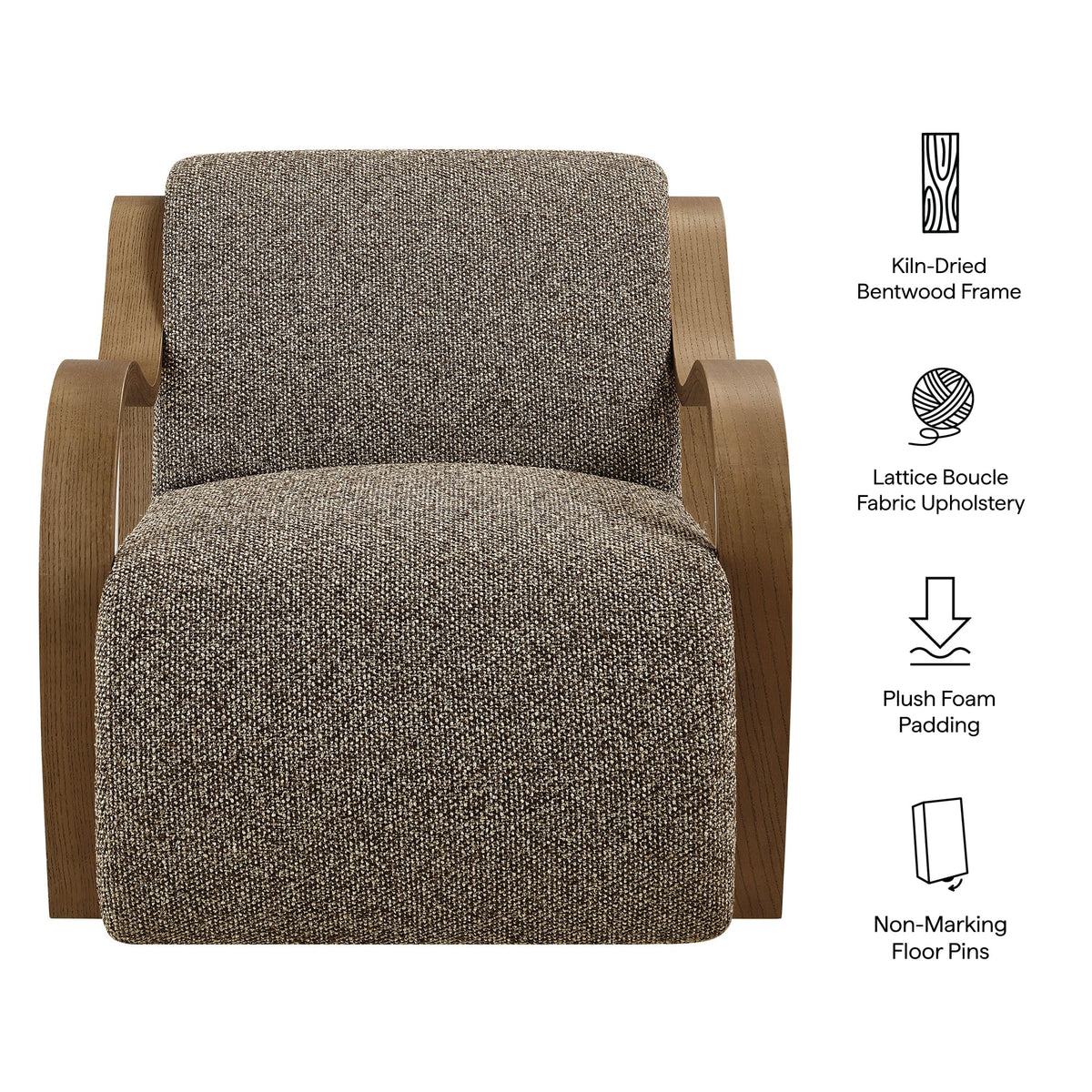 Modway Atrium Boucle Upholstered Lounge Chair in Cream with Sculptural Bentwood