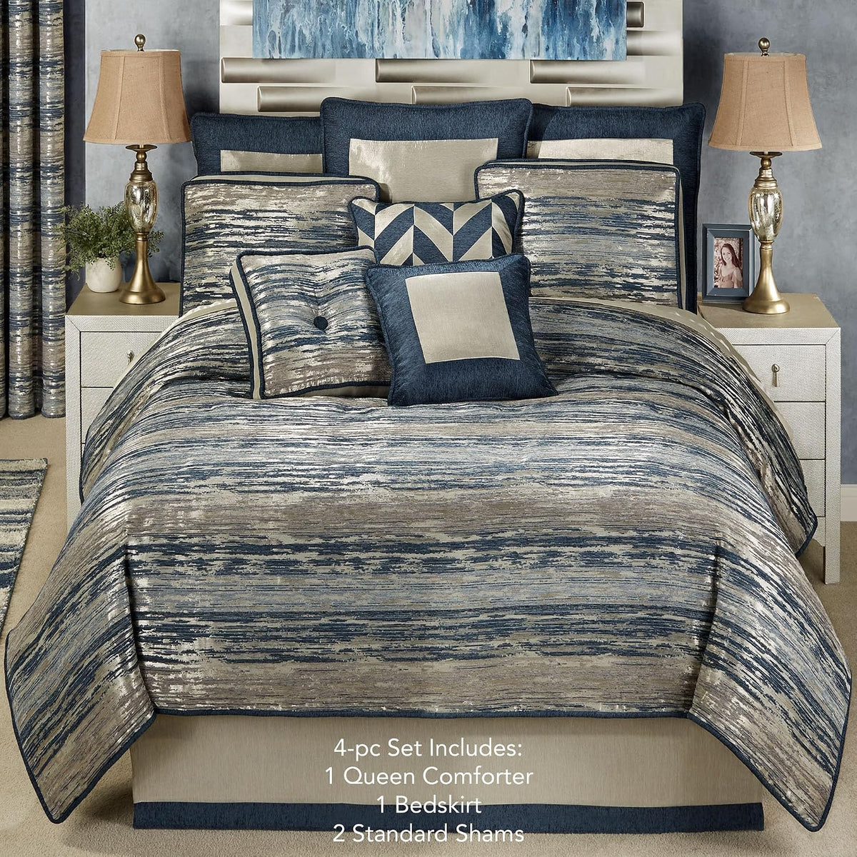 Spellbound Modern Luxury Comforter Bedding, Queen, 4 Pc Set