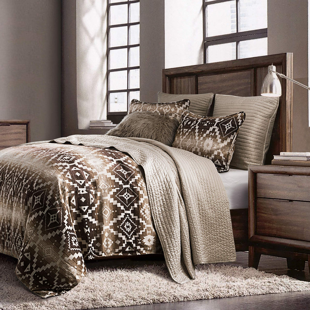 Paseo Road Chalet Aztec 3 Piece King Cream Brown Chenille Comforter Set