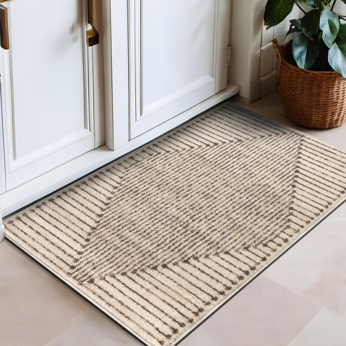 Rugshop Contemporary Bohemian Stripe Area Rug 7'10" x 10' Black