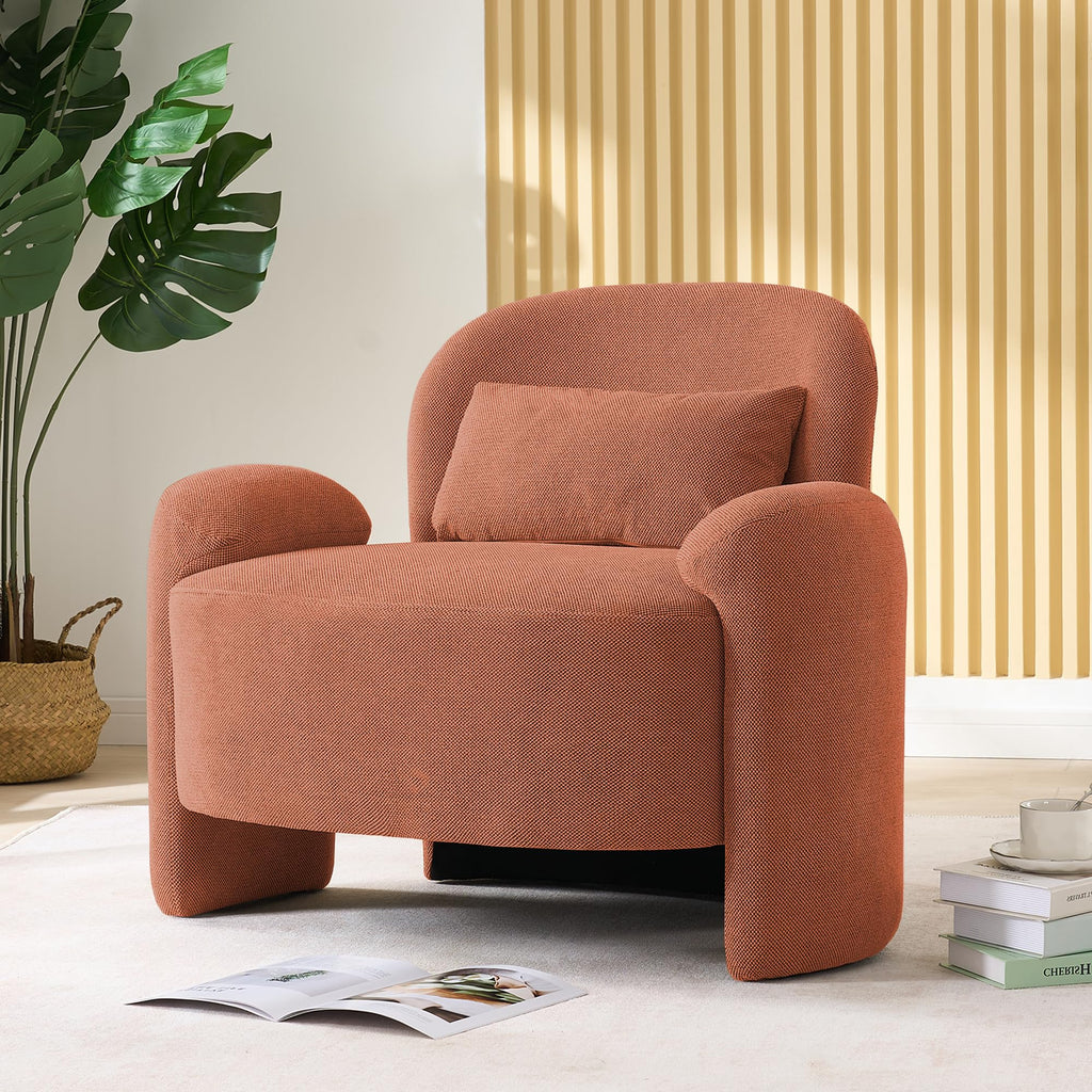 LOULENS Accent Chair Set of 2, Linen Fabric Lounge Armchair, Yellow