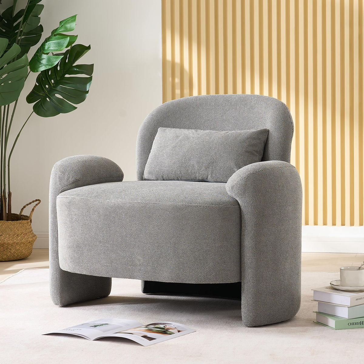 LOULENS Accent Chair Set of 2, Linen Fabric Lounge Armchair, Yellow