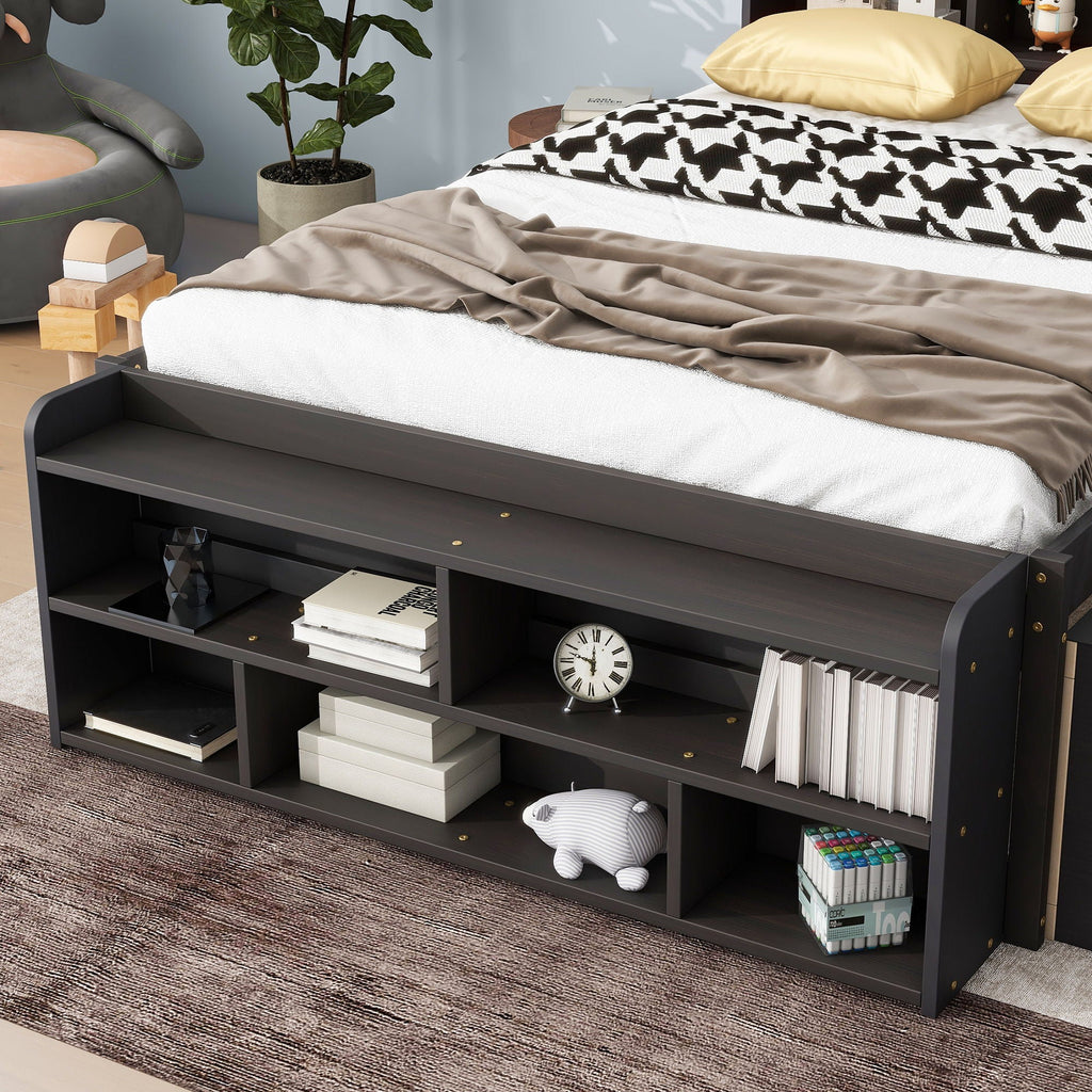 Storage Bed with Bookcase Headboard & Drawers