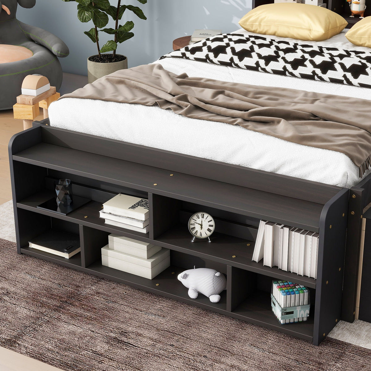 Storage Bed with Bookcase Headboard & Drawers