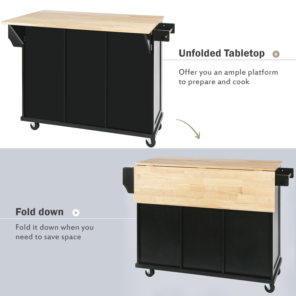 Kitchen trolley with rubber wood leaf countertop