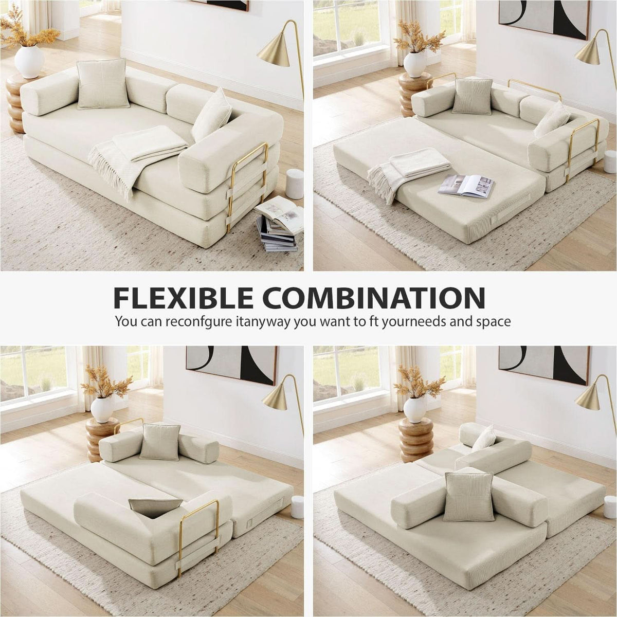78-Inch Beige Convertible Sleeper Sofa