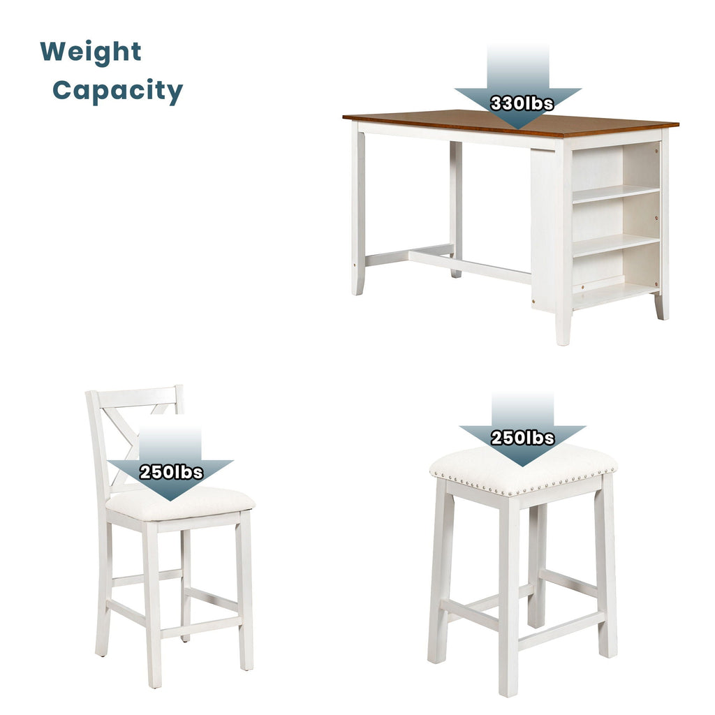 5 Pieces Counter Height Rustic Farmhouse Dining Room Wooden Bar Table Set With 2
