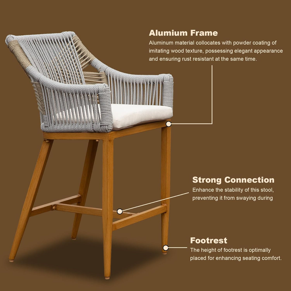 Bar Stools Set of 2, Outdoor Counter Height Bar Chairs