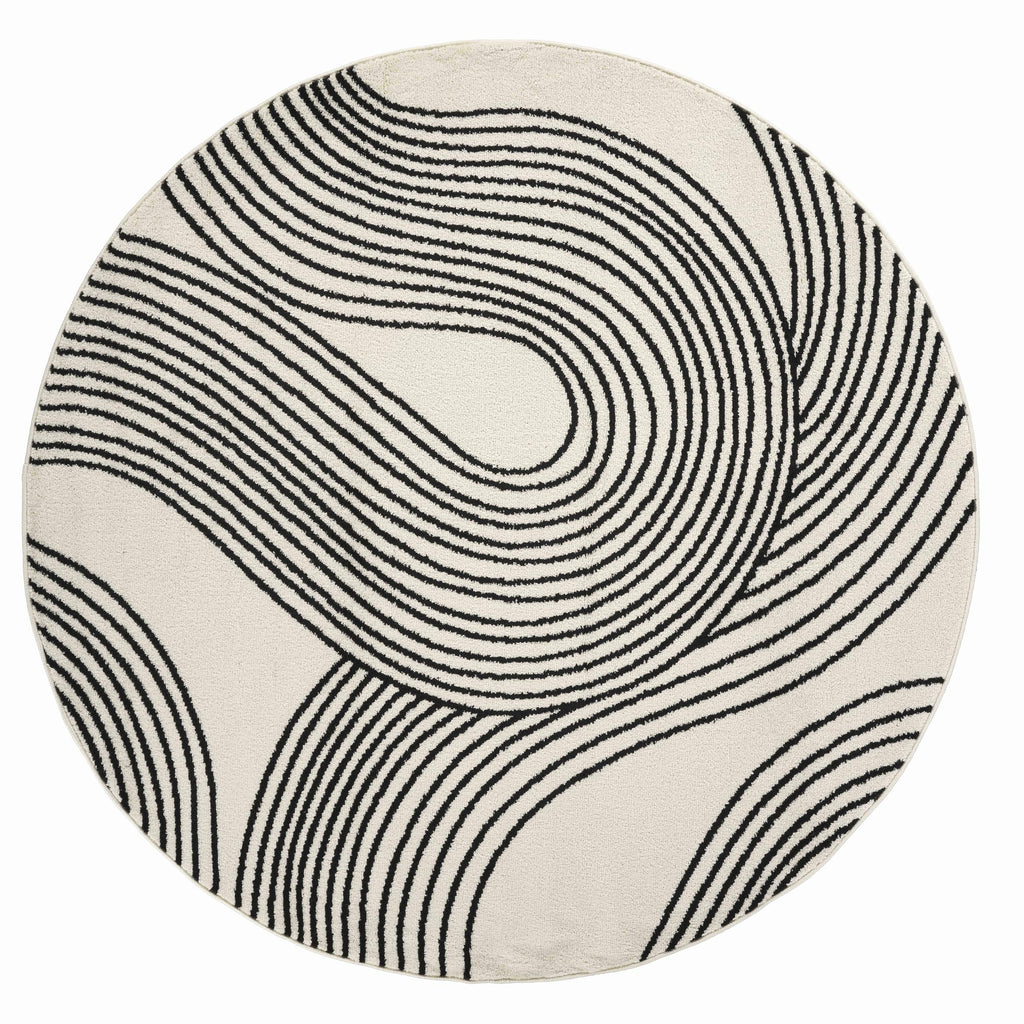 Abani Cream and Black Swirl Area Rug