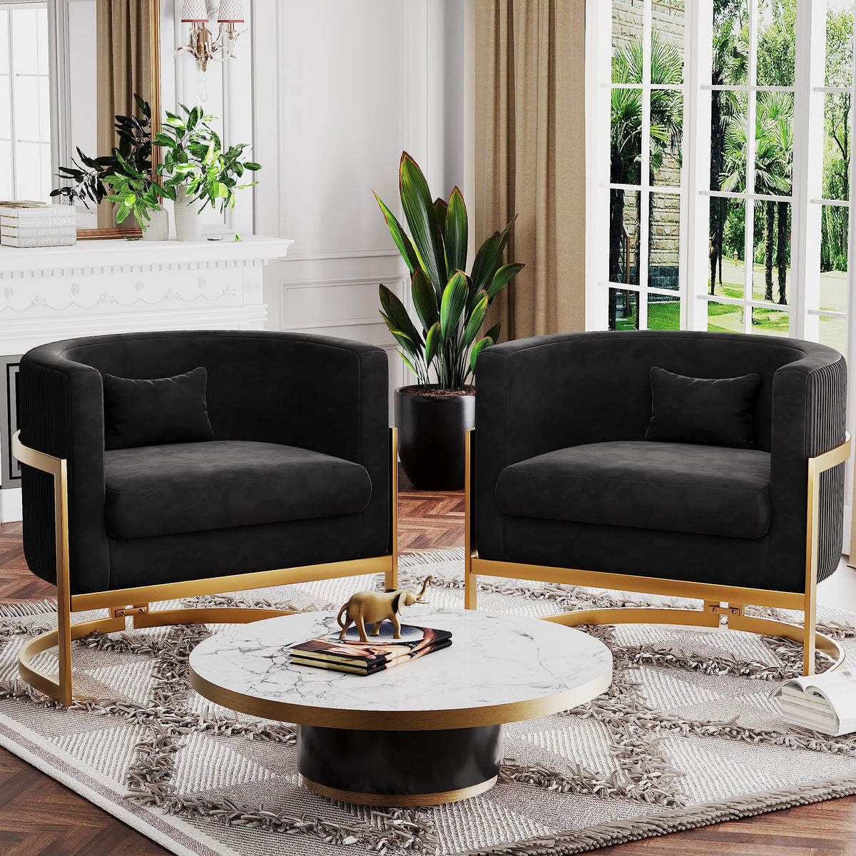 Velvet Accent Chair Ivory Modern Barrel Chair with Gold Legs