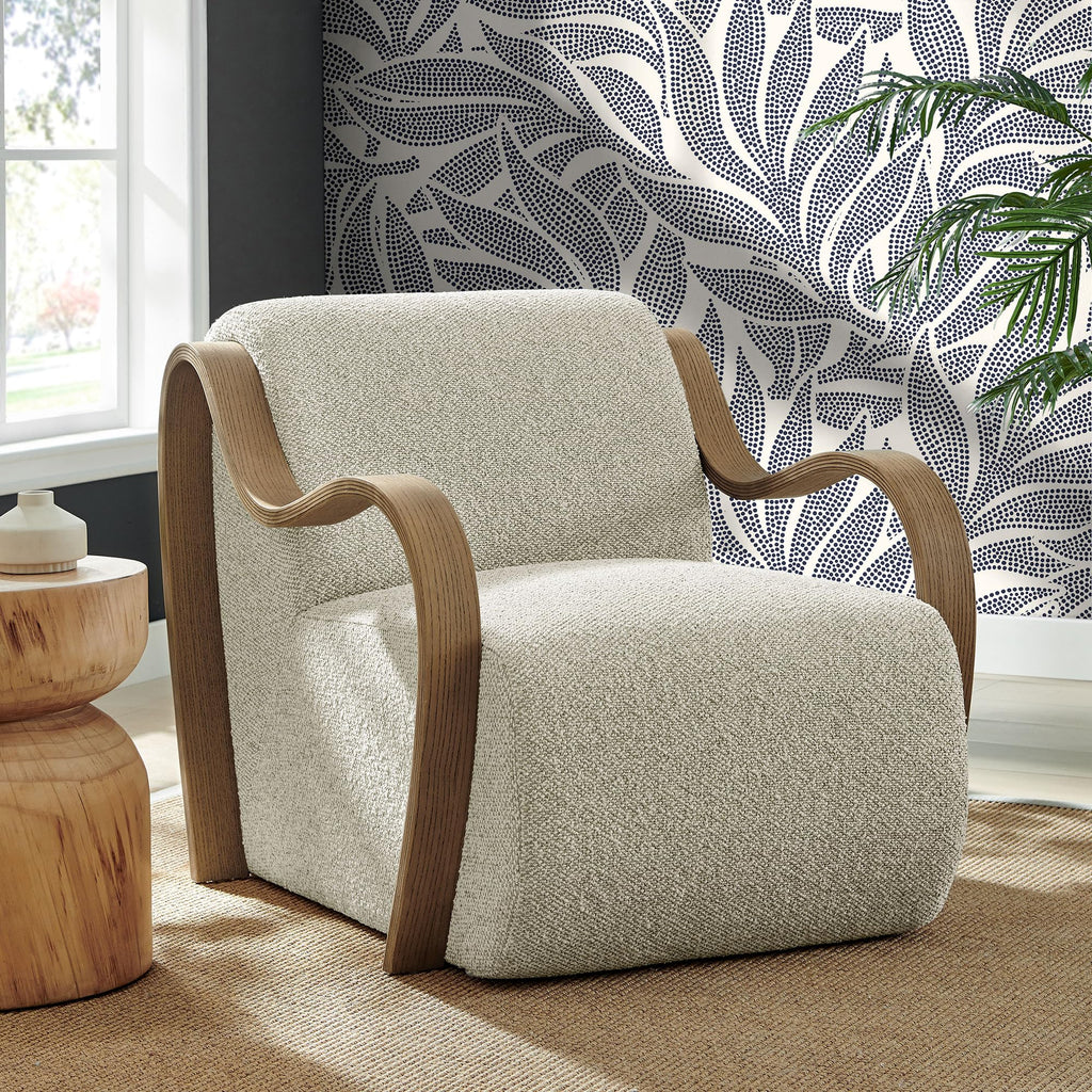 Modway Atrium Boucle Upholstered Lounge Chair in Cream with Sculptural Bentwood