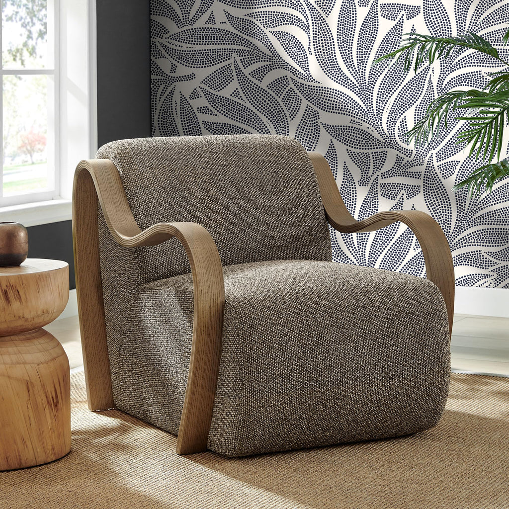 Modway Atrium Boucle Upholstered Lounge Chair in Cream with Sculptural Bentwood