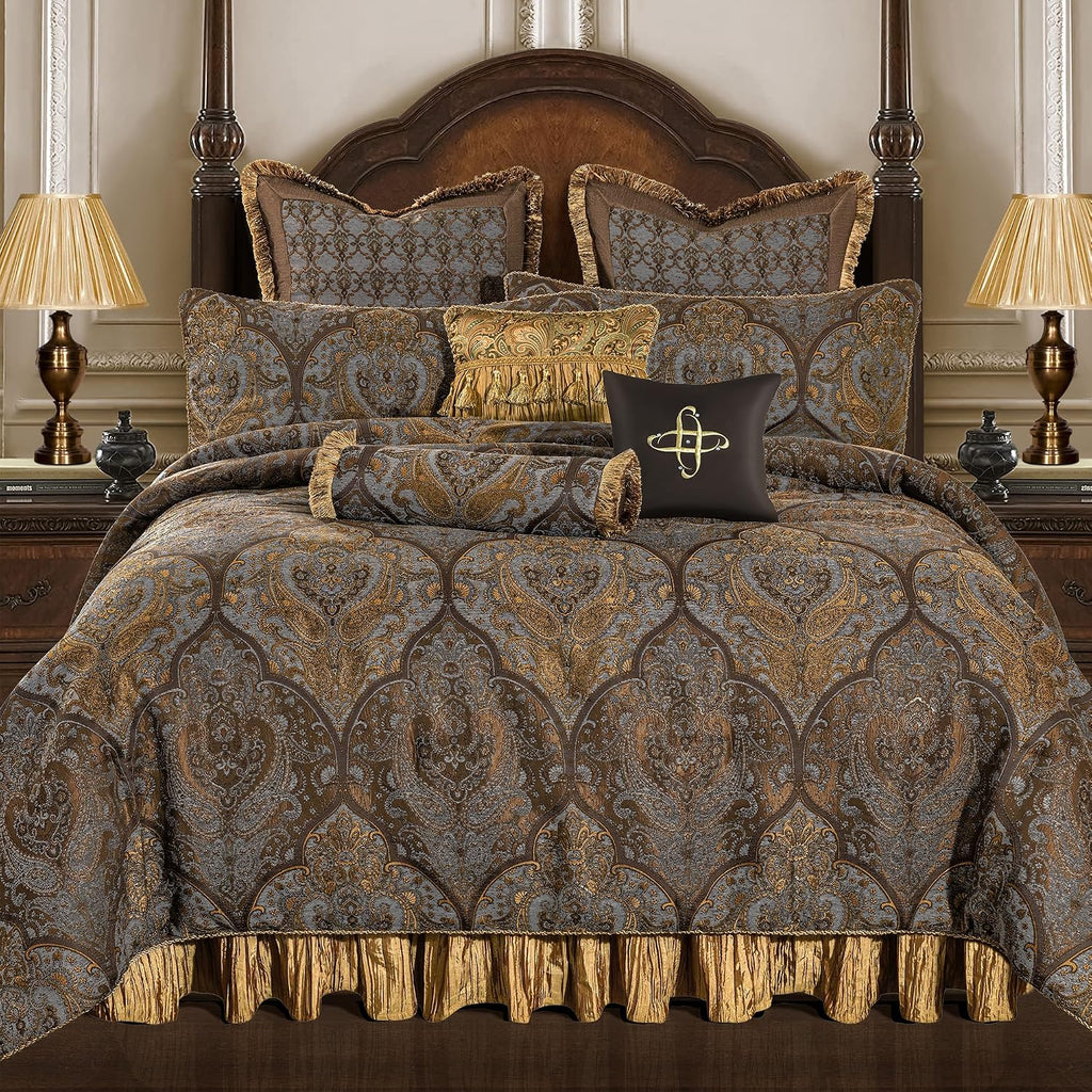 Loom and Mill Luxury Jacquard Comforter Set 9-Piece, Bronze Gold, Queen