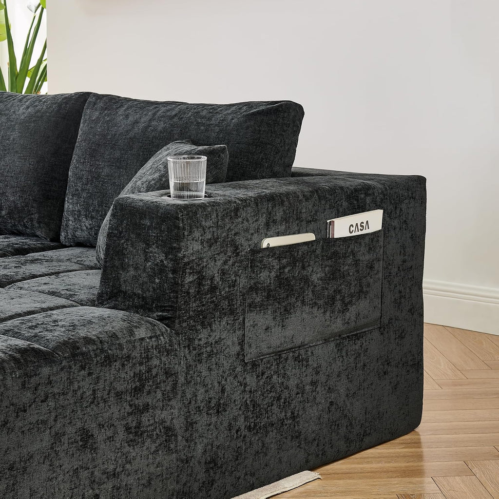 132" U-Shaped Sectional Couch Chenille Cloud Modular Sectional Sofa