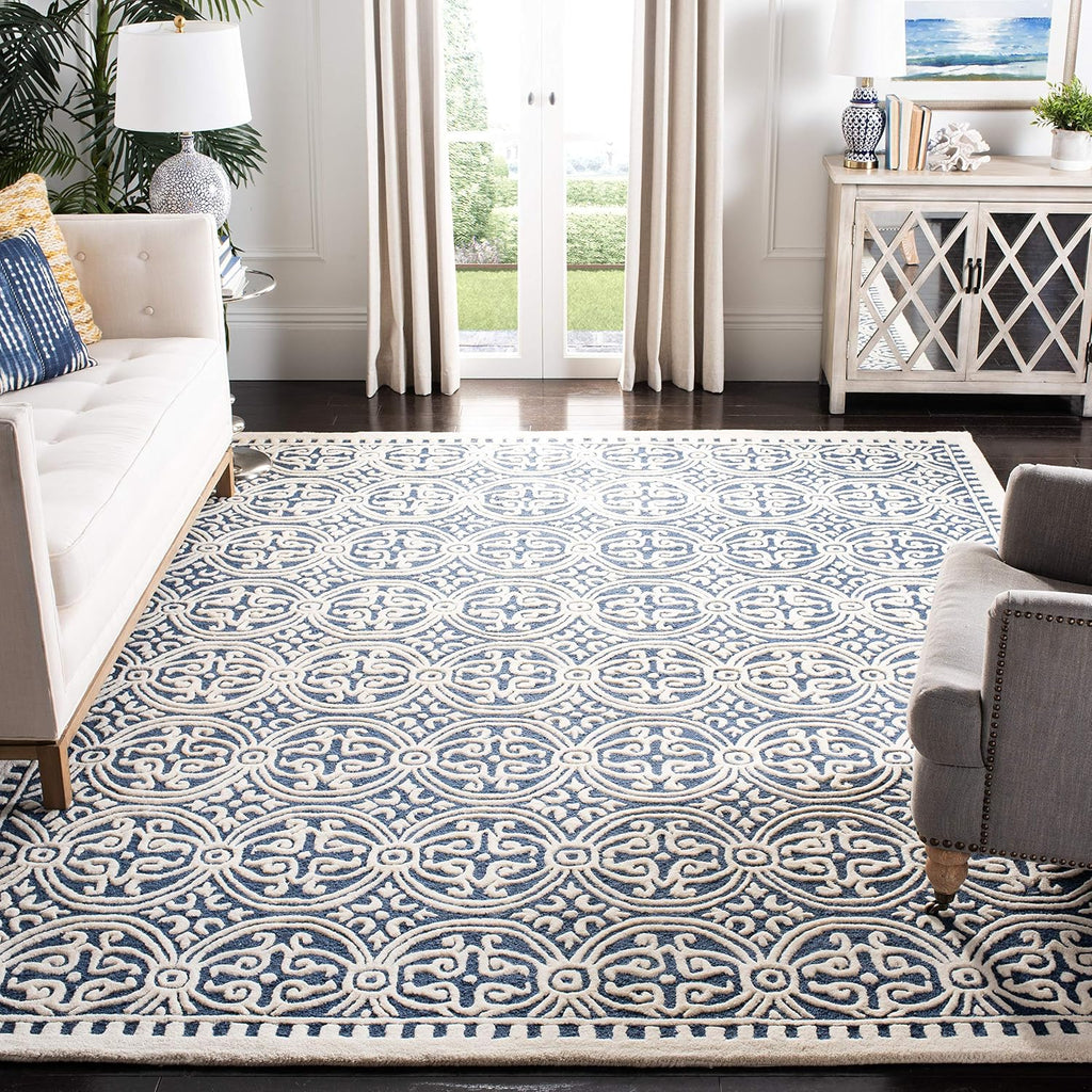 SAFAVIEH Cambridge Wool Area Rug 8'x10', Navy Blue & Ivory CAM123G