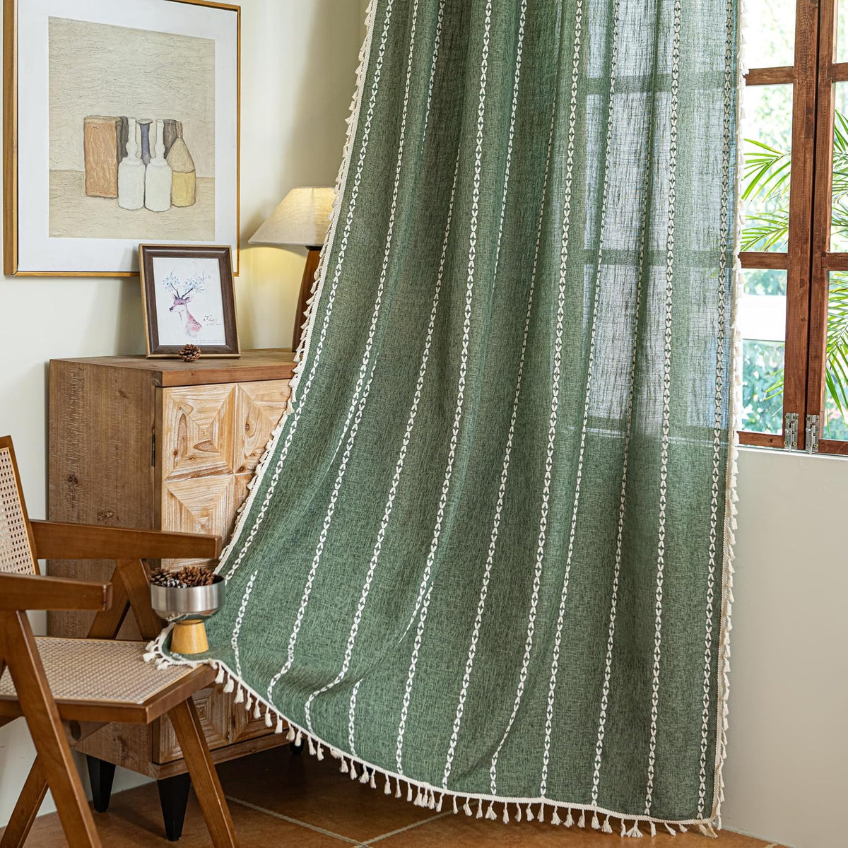 Boho Tassel Rod-Pocket Curtain Panel