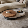 3‑Color Modern Coffee Table for Living Room, Rotating Walnut Veneer Tray