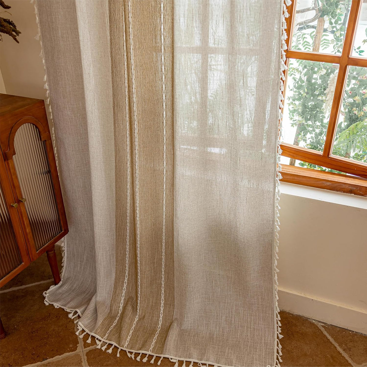 Boho Tassel Rod-Pocket Curtain Panel