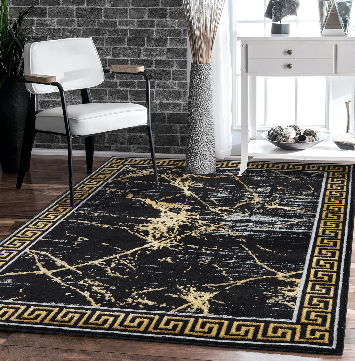 GLORY RUGS Area Rugs Marble 5X7 Cream Gold Carpet Modern Abstract Rug Living Room
