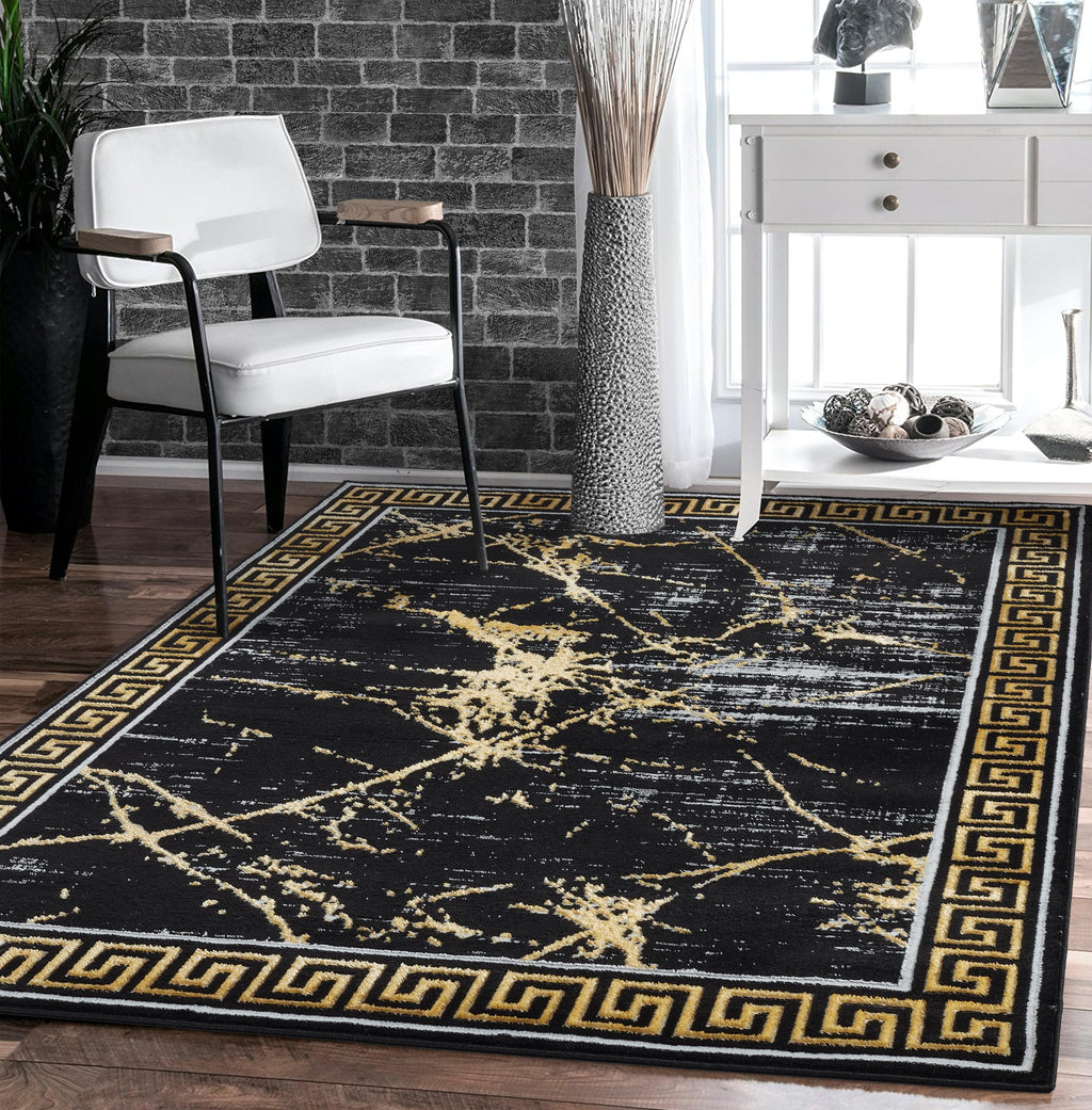 GLORY RUGS Area Rugs Marble 5X7 Cream Gold Carpet Modern Abstract Rug Living Room