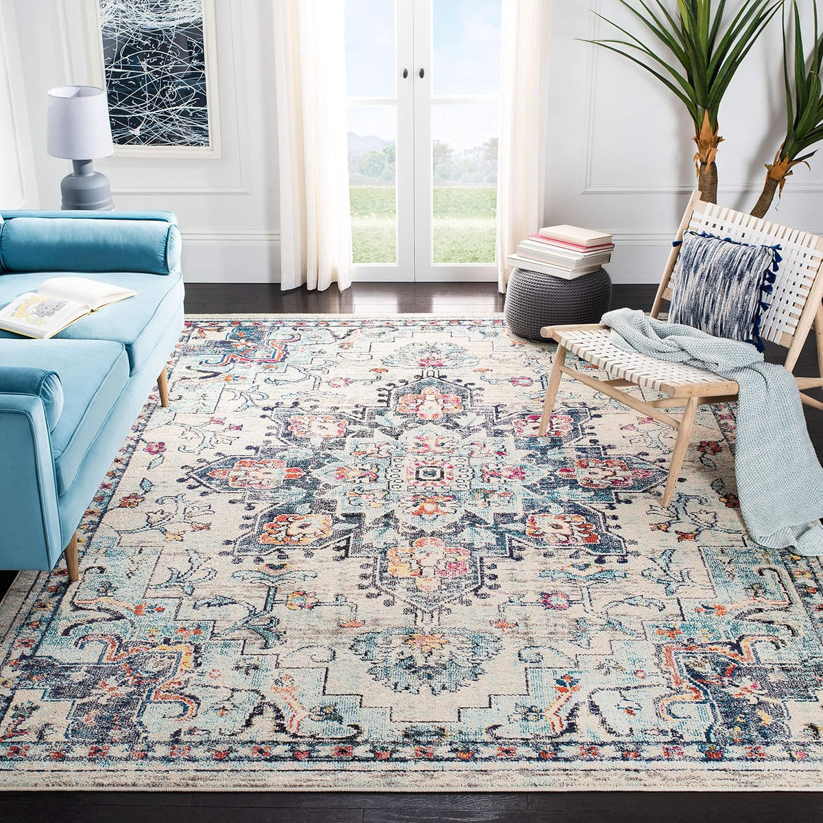 SAFAVIEH Madison Area Rug 8'x10', Traditional Ivory & Light Blue MAD473D