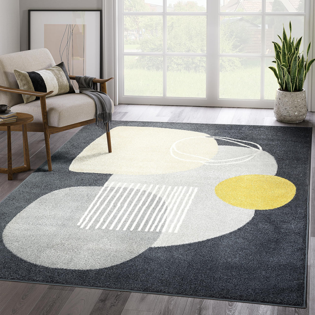 Abani Deco Collection Area Rug - Cream Minimalist Geometric Design - 8'11" x