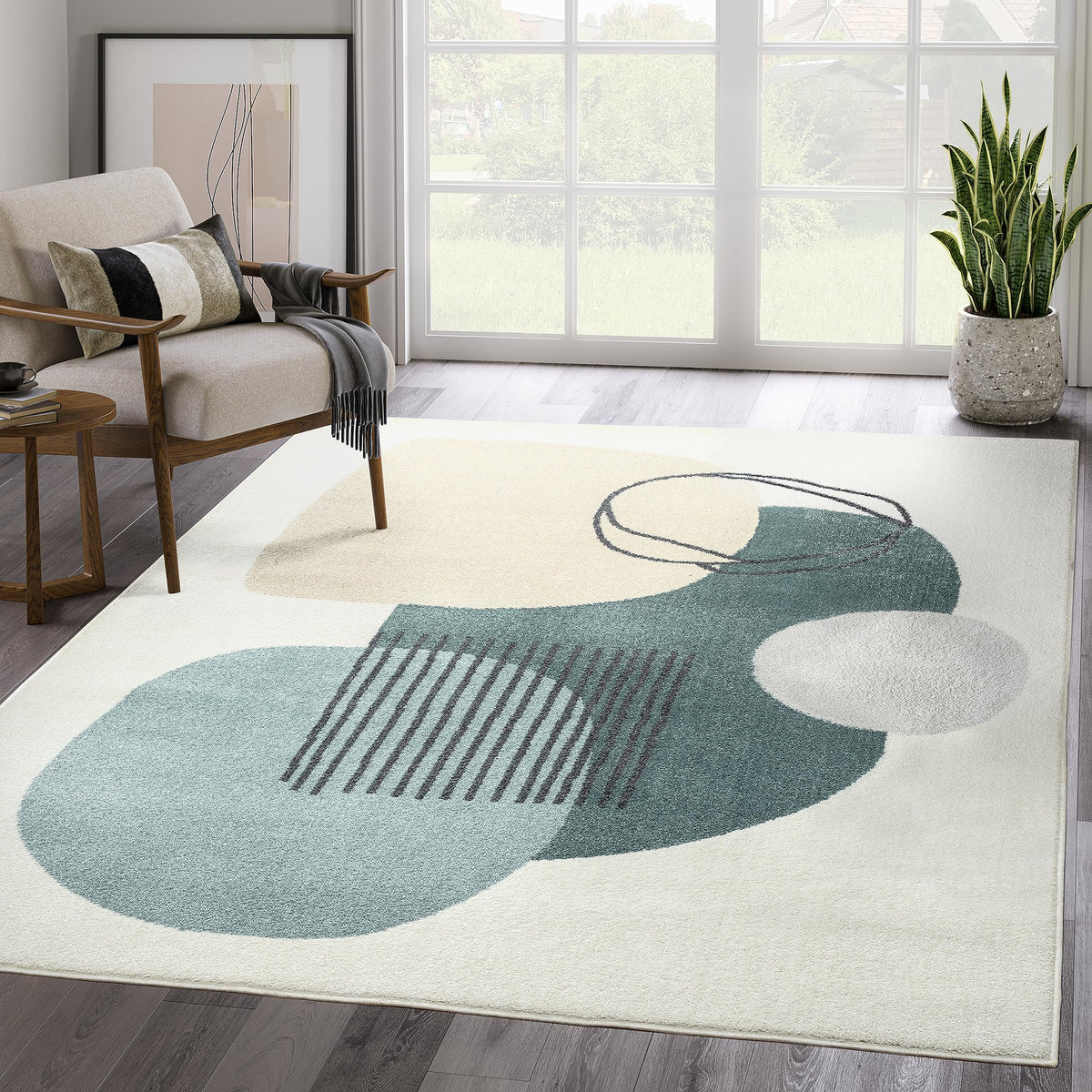 Abani Deco Collection Area Rug - Cream Minimalist Geometric Design - 8'11" x