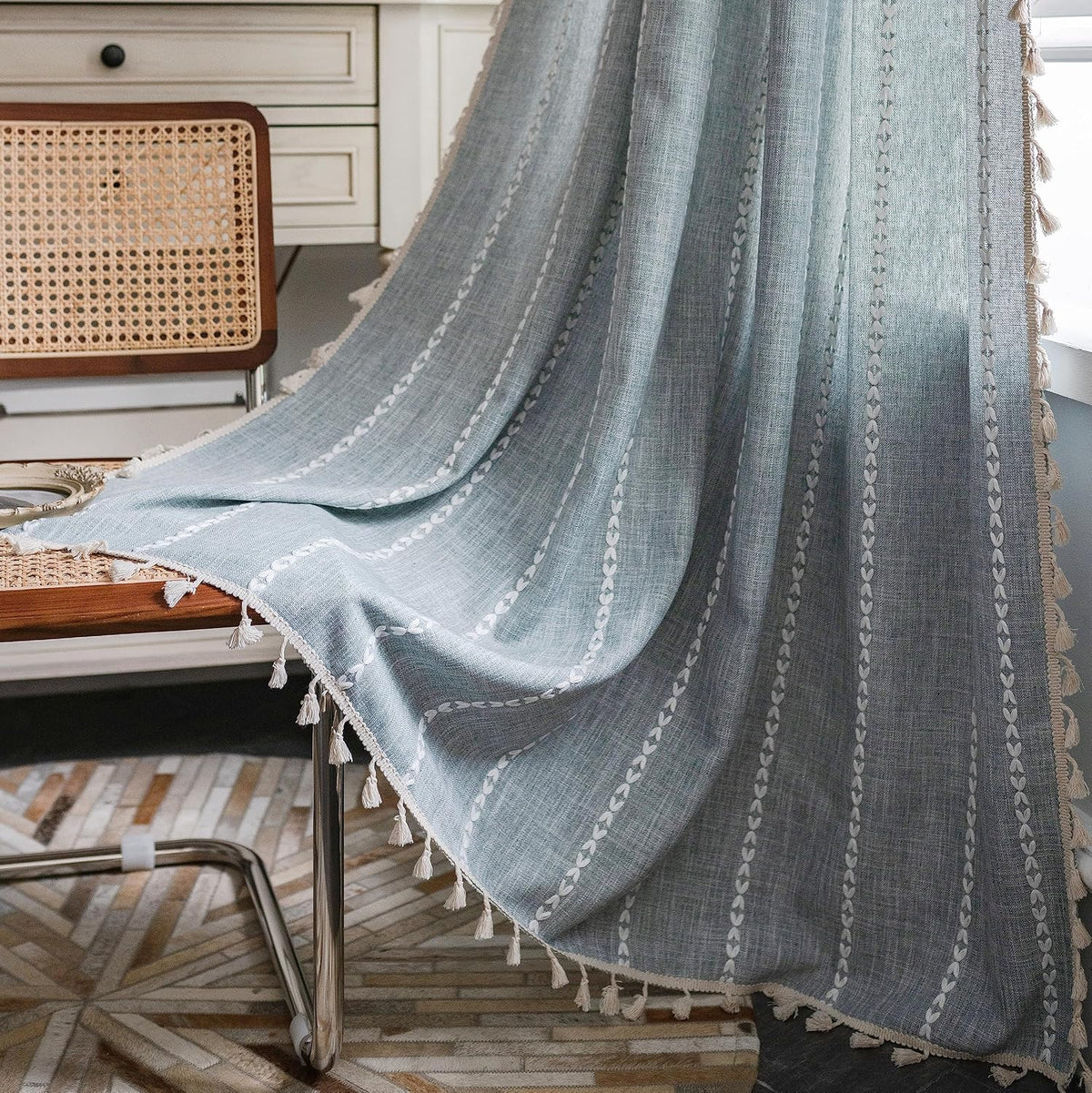 Boho Tassel Rod-Pocket Curtain Panel