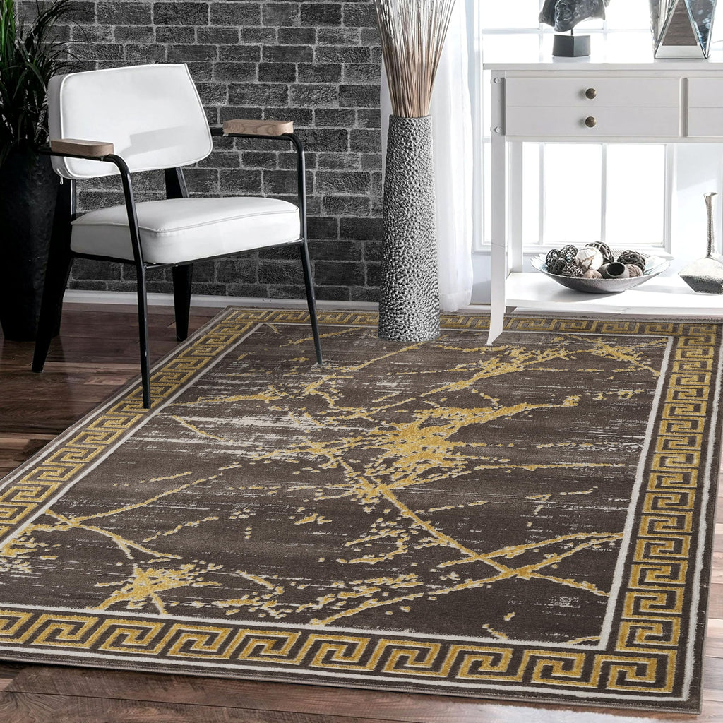 GLORY RUGS Area Rugs Marble 5X7 Cream Gold Carpet Modern Abstract Rug Living Room