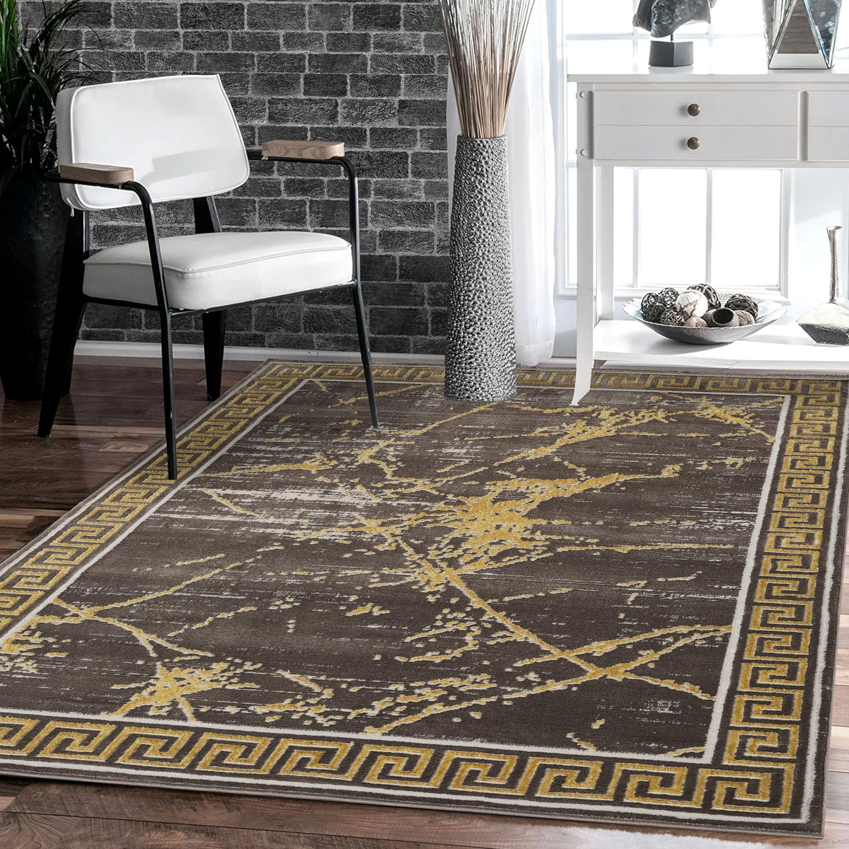 GLORY RUGS Area Rugs Marble 5X7 Cream Gold Carpet Modern Abstract Rug Living Room