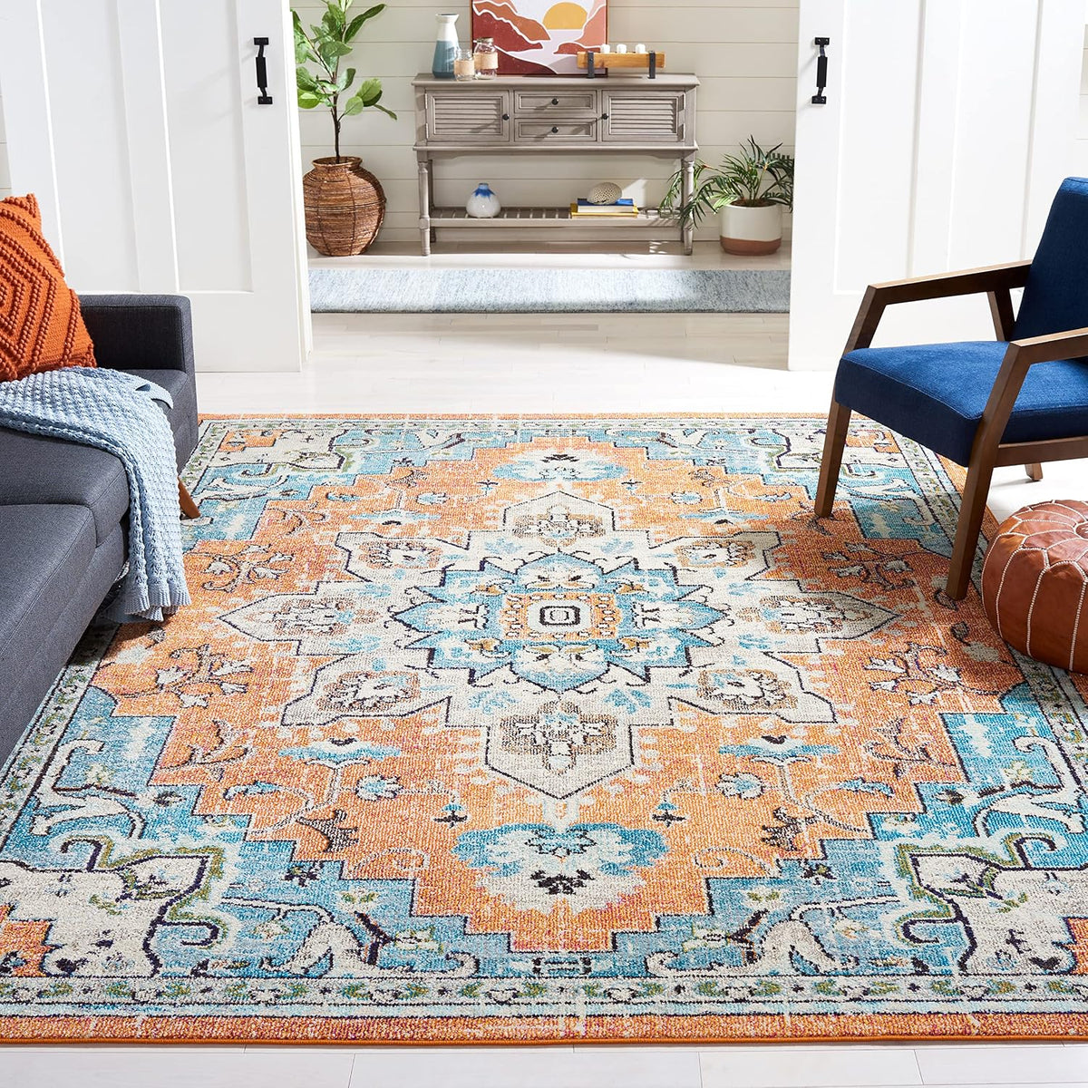 SAFAVIEH Madison Area Rug 8'x10', Traditional Ivory & Light Blue MAD473D